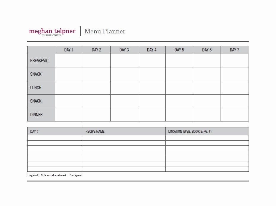 7 Day Weekly Planner Template Lovely 7 Day Meal Planner Template