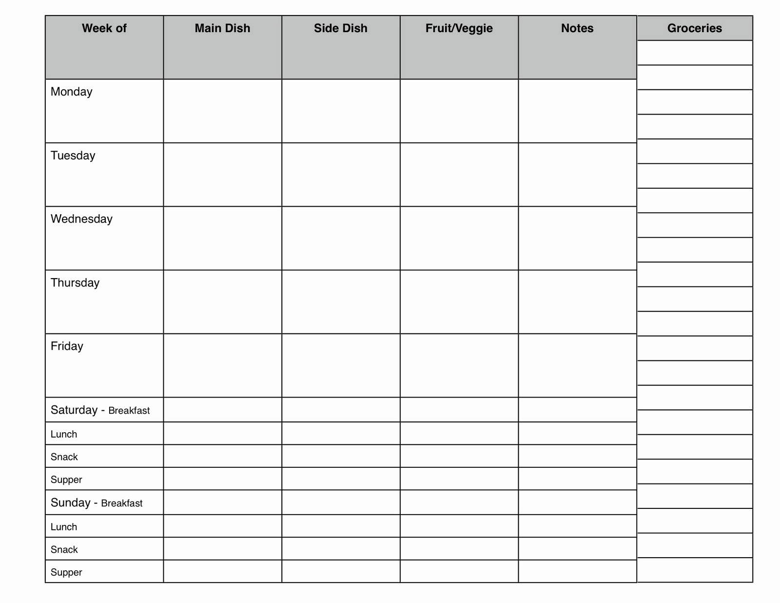 7 Day Weekly Planner Template Unique 7 Day Meal Planner Template