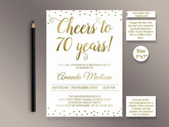 70th Birthday Invitation Templates Free Best Of Editable 70th Birthday Party Invitation Template Cheers to 70