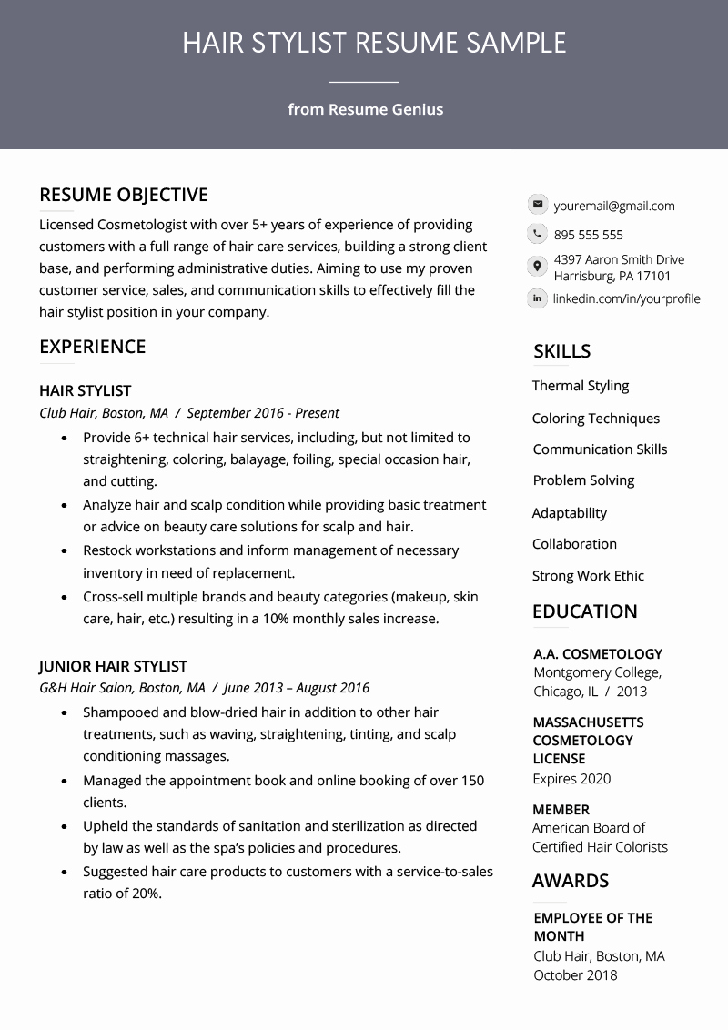 A Template for A Resume Beautiful Hair Stylist Resume Sample &amp; Writing Guide