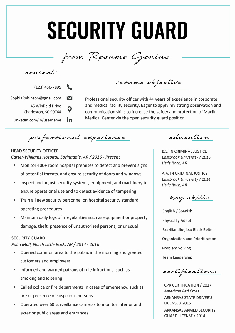 A Template for A Resume Inspirational Security Guard Resume Sample &amp; Writing Tips