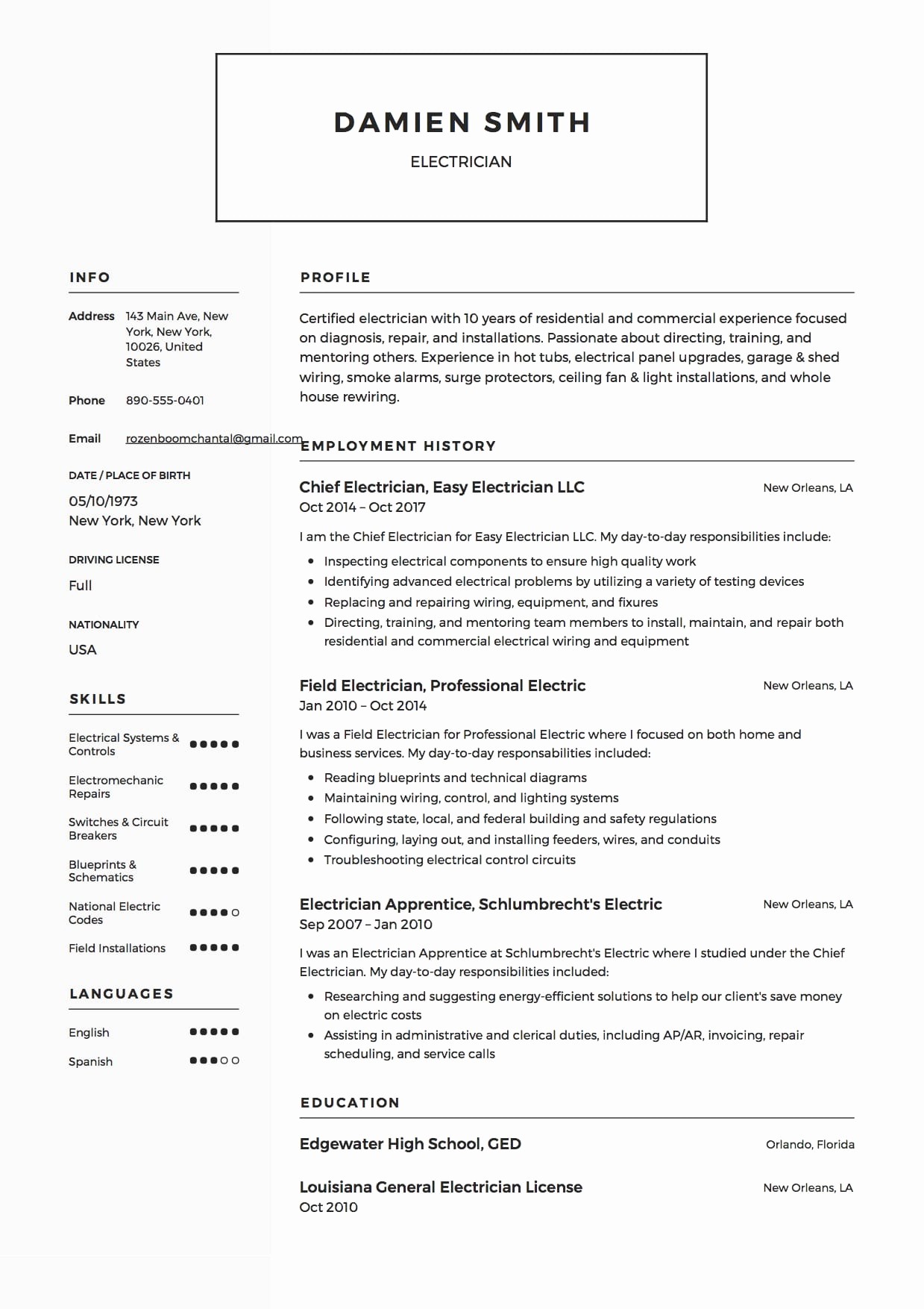 A Template for A Resume Luxury 12x Free Electrician Resume Template