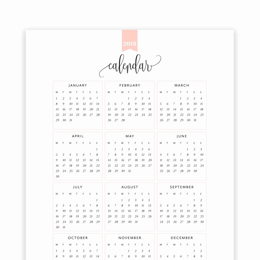 A Year at A Glance Lovely 2018 Year at A Glance Calendar Year Printable Planner Yearly
