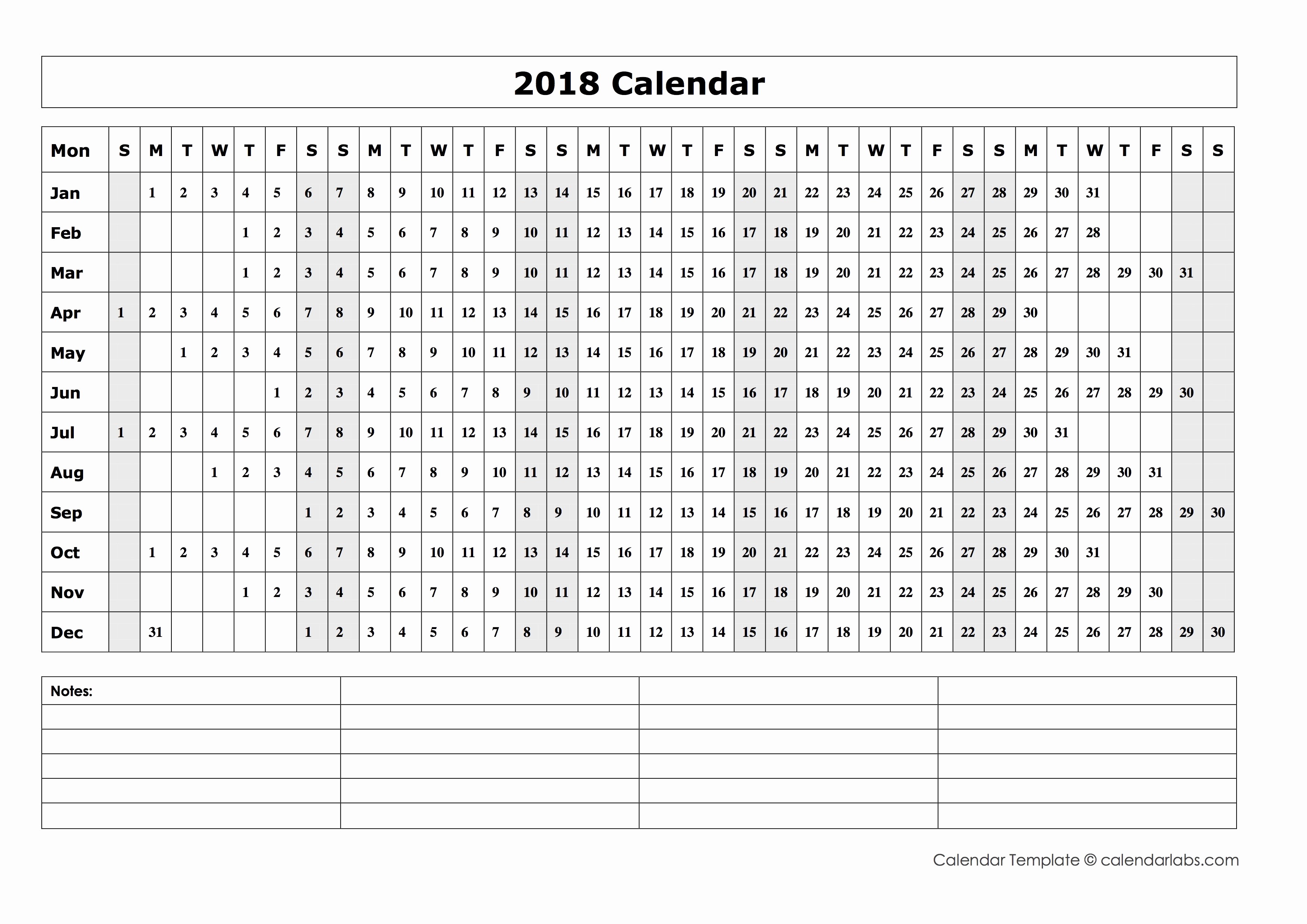 A Year at A Glance Luxury 2018 Blank Year at A Glance Calendar Free Printable