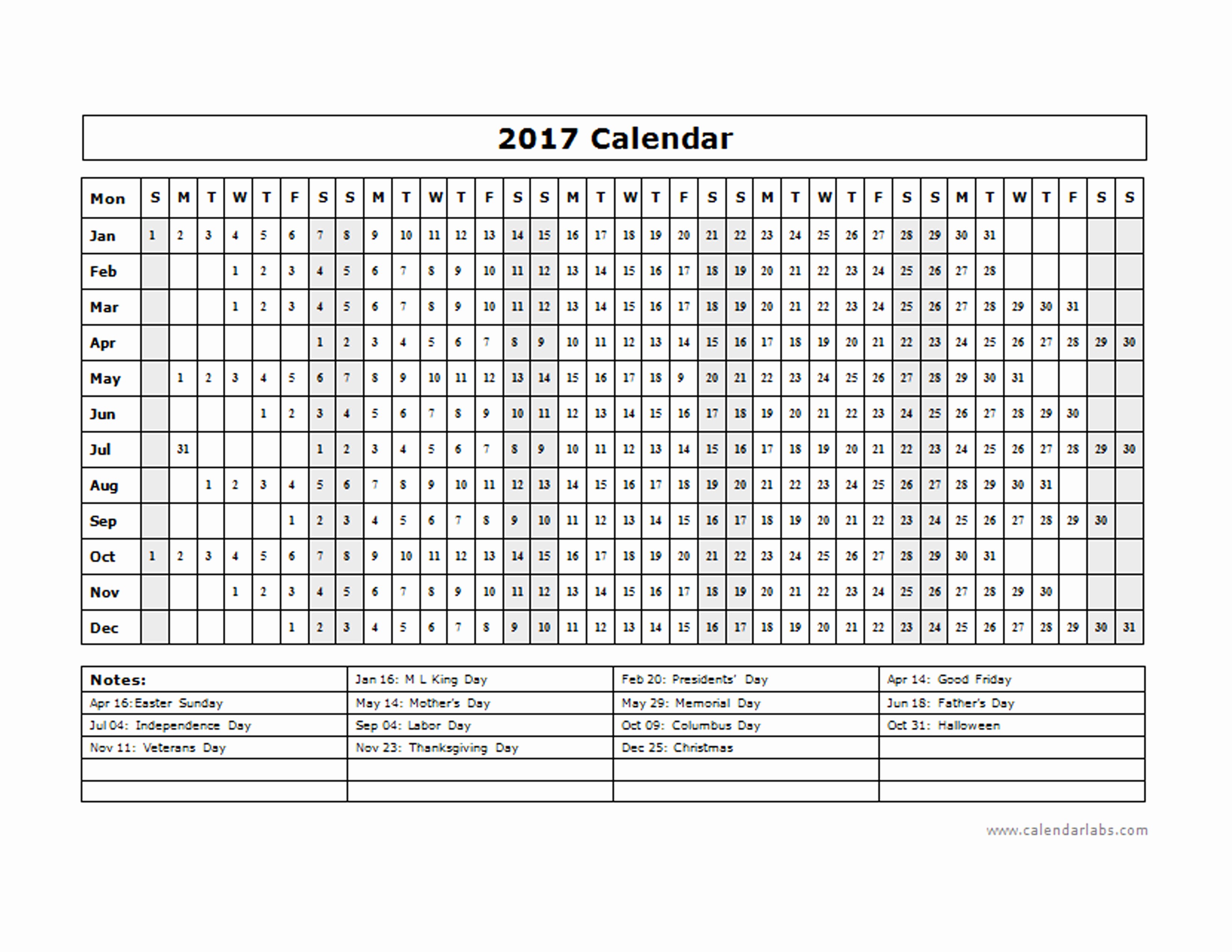 A Year at A Glance Unique 2017 Calendar Template Year at A Glance Free Printable