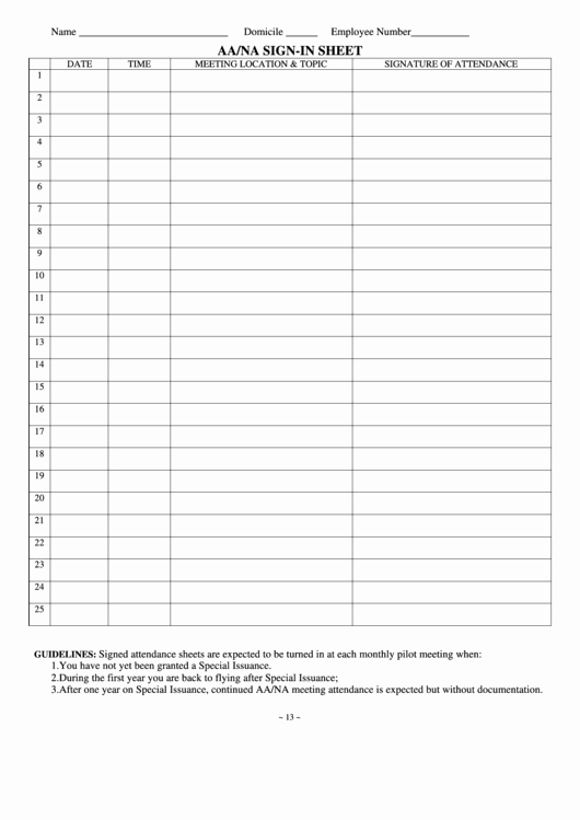 Aa Meetings Sign In Sheet Awesome Aa Na Sign In Sheet Template Printable Pdf