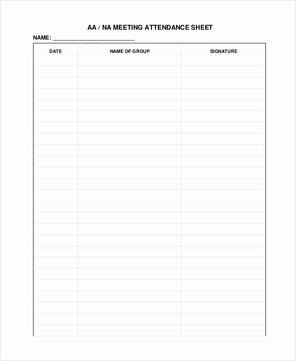 Aa Meetings Sign In Sheet Awesome Printable Aa attendance