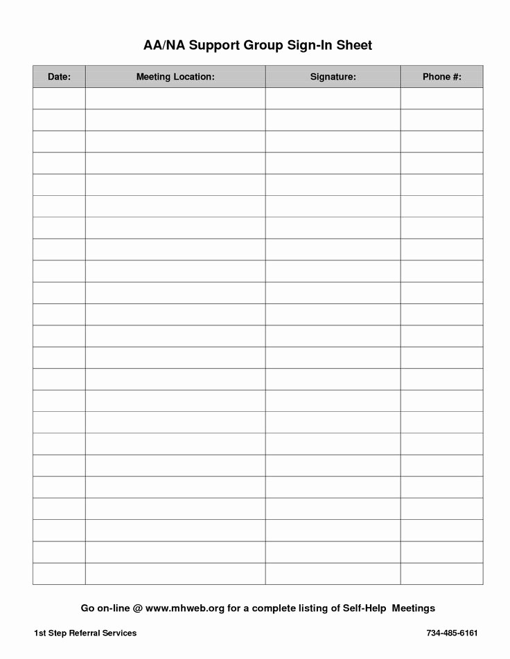 Aa Meetings Sign In Sheet Lovely Aa Meeting attendance Sheet Printable