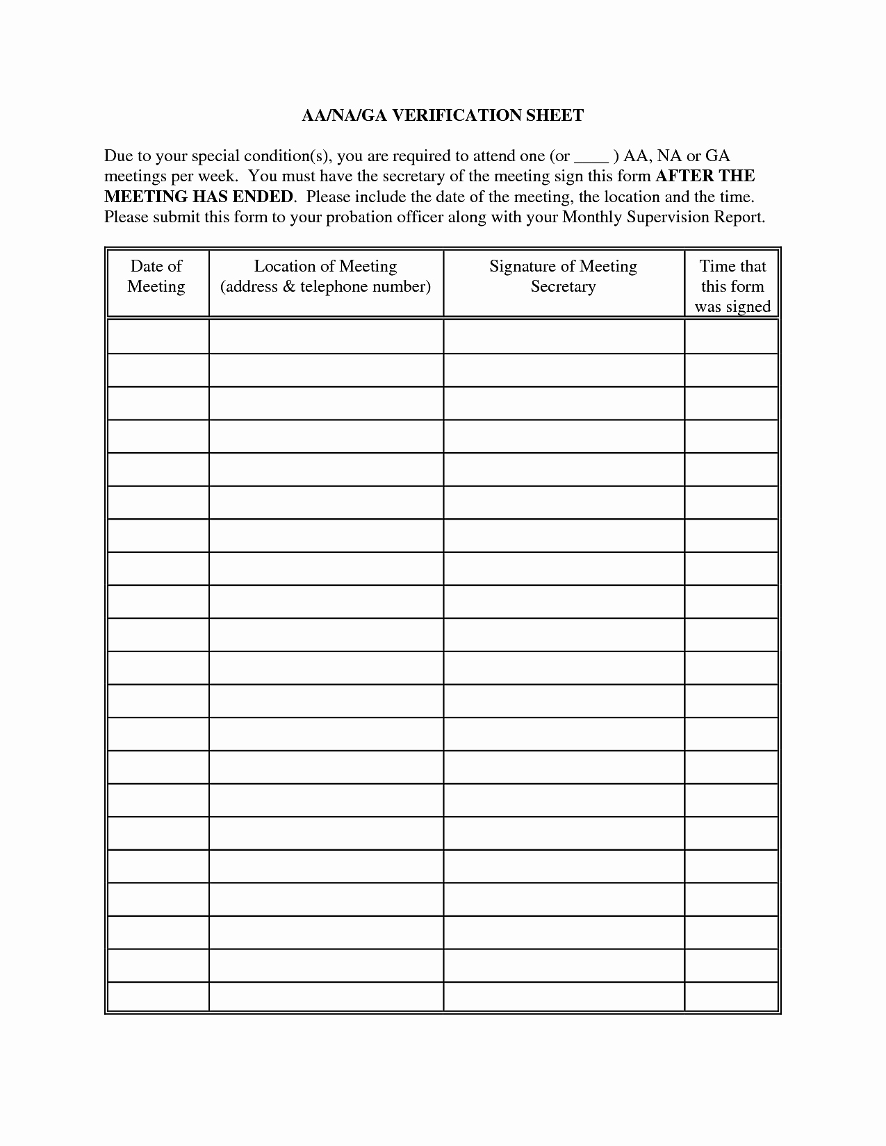 Aa Sign In Sheet Printable Awesome 10 Best Aa attendance form Meeting Sheet Na Sign