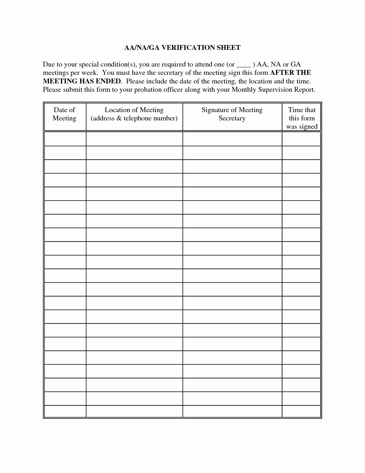 Aa Sign In Sheet Printable Fresh 10 Best Of Aa attendance form Aa Meeting