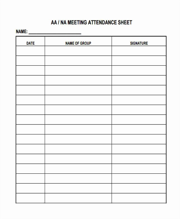 Aa Sign In Sheet Printable Lovely Printable Aa attendance