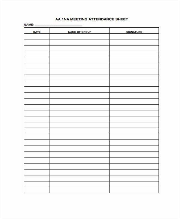 Aa Sign In Sheet Template Beautiful Aa Na Meeting attendance Sheet to Pin On