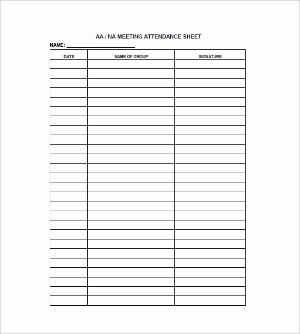 Aa Sign In Sheet Template Elegant Aa Meeting attendance Sheet Template to Pin On