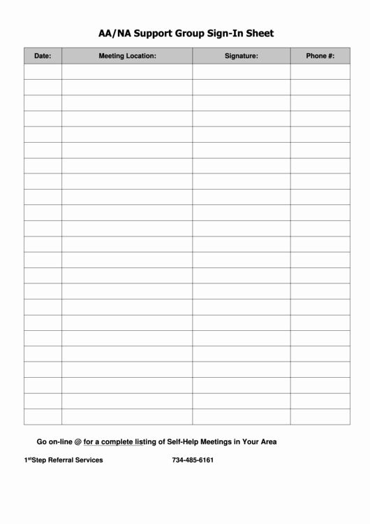 Aa Sign In Sheet Template Fresh Aa Na Support Group Sign In Sheet Template Printable Pdf