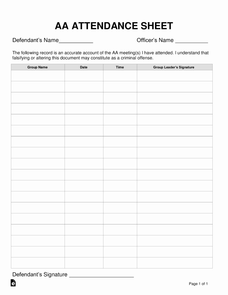 Aa Sign In Sheet Template Inspirational Alcoholics Anonymous Aa Sign In attendance Sheet