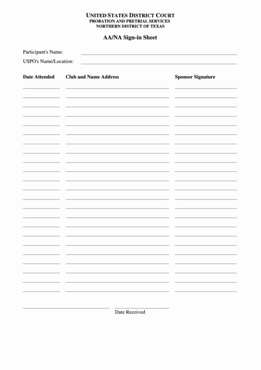 Aa Sign In Sheet Template Lovely Fillable Aa Na Sign In Sheet Template Printable Pdf
