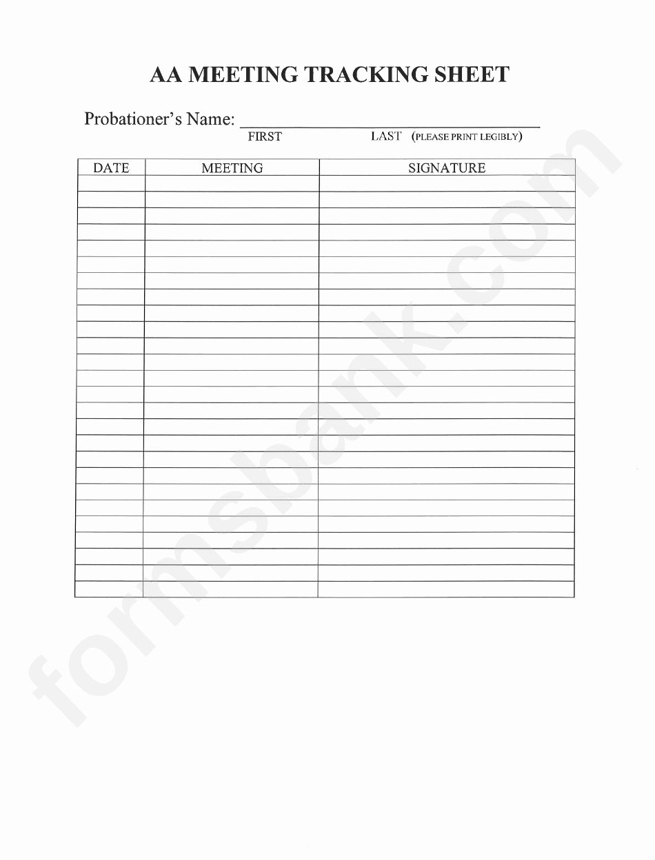 Aa Sign In Sheet Template Luxury Aa Meeting attendance Tracking Sheet Template Printable