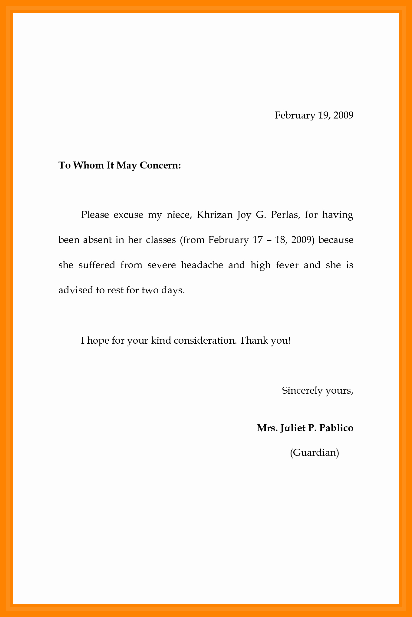 Absence Excuse Letters for School Fresh 9 Example Of Absence Letter for Student