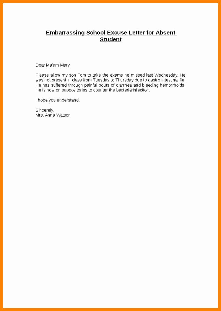 Absence Excuse Letters for School Luxury 4 5 Excused Absence Letter for School Sample