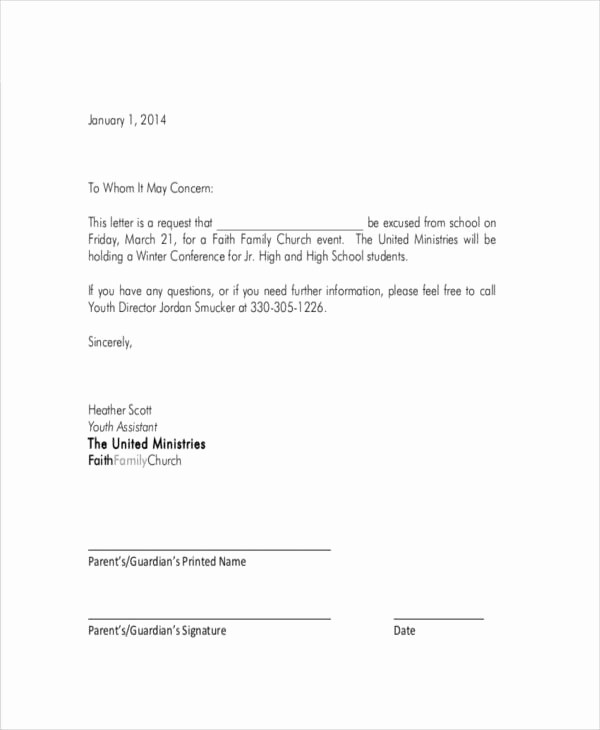 Absence From School Letter Sample Elegant School Letter Templates 8 Free Sample Example format