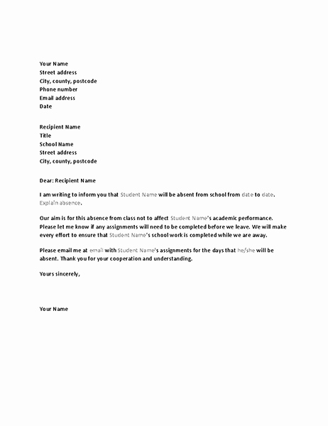 Absence From School Letter Template Beautiful Letter Notifying School Of Student S Up Ing Absence