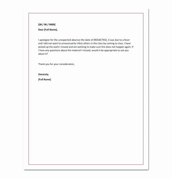 Absence From School Letter Template Unique School attendance Letter Template Absent for Sick Absence