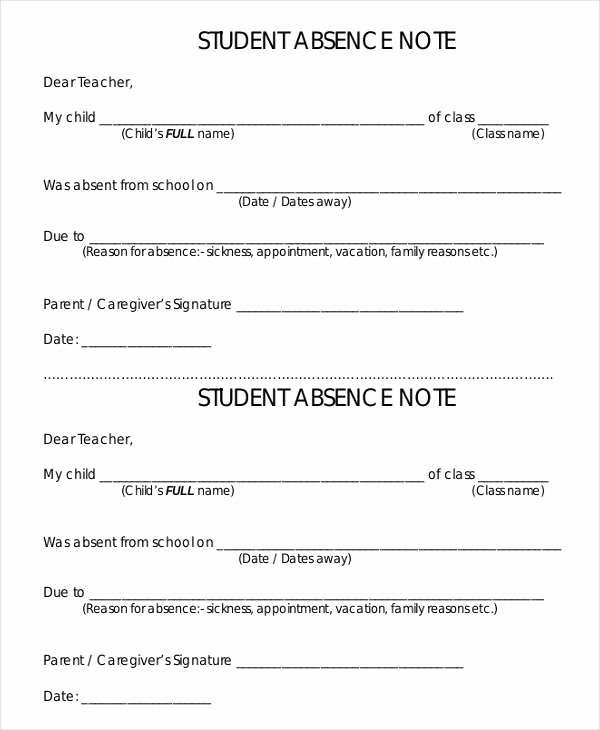 Absence Note for School Examples New 28 Note Templates Examples &amp; Samples