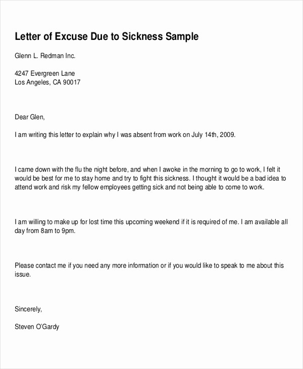 Absent From School Letter Sample Awesome 5 Sample formal Excuse Letters – Pdf Word