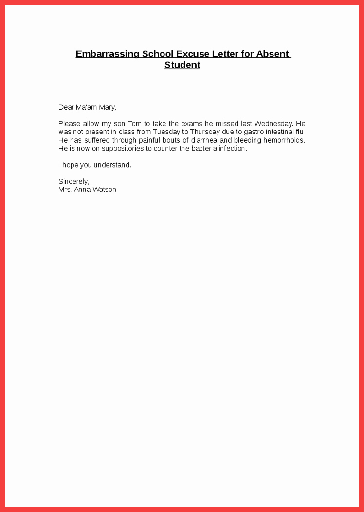 Absent From School Letter Sample Inspirational School Excuse Letter Sample