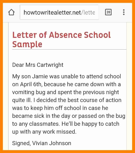 Absent From School Letter Sample Luxury 5 6 School Absence Letter Due to Fever