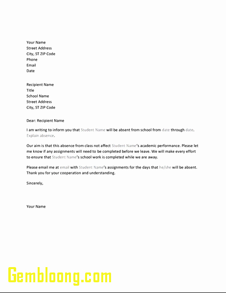 Absent From School Letter Template Elegant Fresh Absent Notes to School