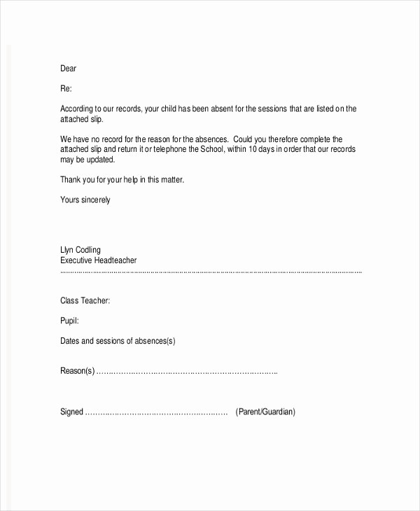 Absent Note to School Example Unique School Letter Templates 8 Free Sample Example format