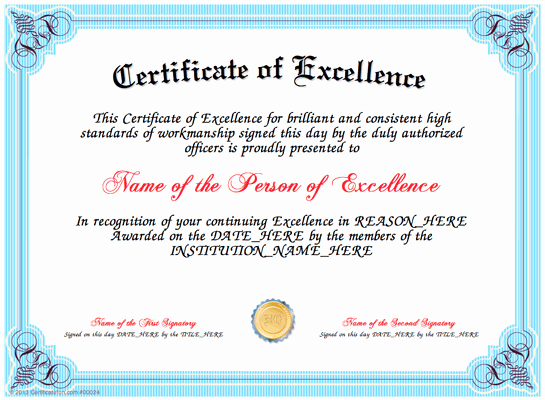 Academic Excellence Award Certificate Template Beautiful Certificate Of Excellence Templates