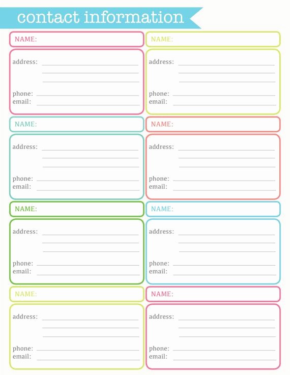 Address and Phone Number Template Awesome Contact Information Address Sheet Printable