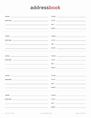 Address and Phone Number Template Unique Address Book