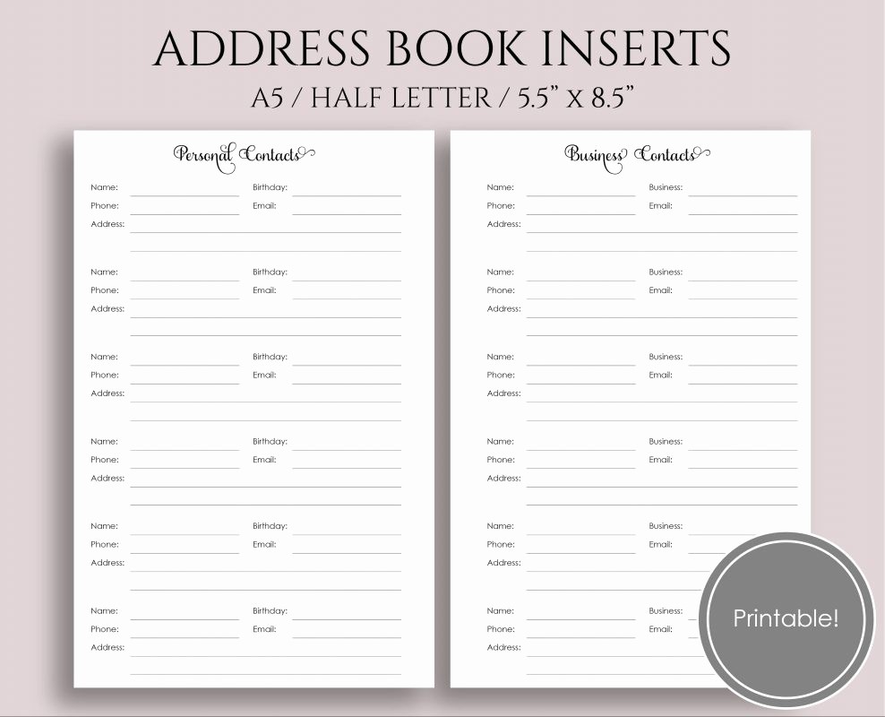 Address Book Online Free Download Beautiful Address Book Contacts Pages A5 Half Letter Planner