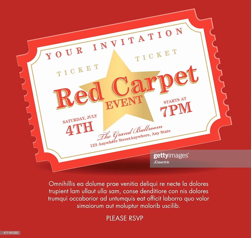Admission Ticket Invitation Template Free Lovely Vintage Style Gold Red Carpet event Ticket Invitation