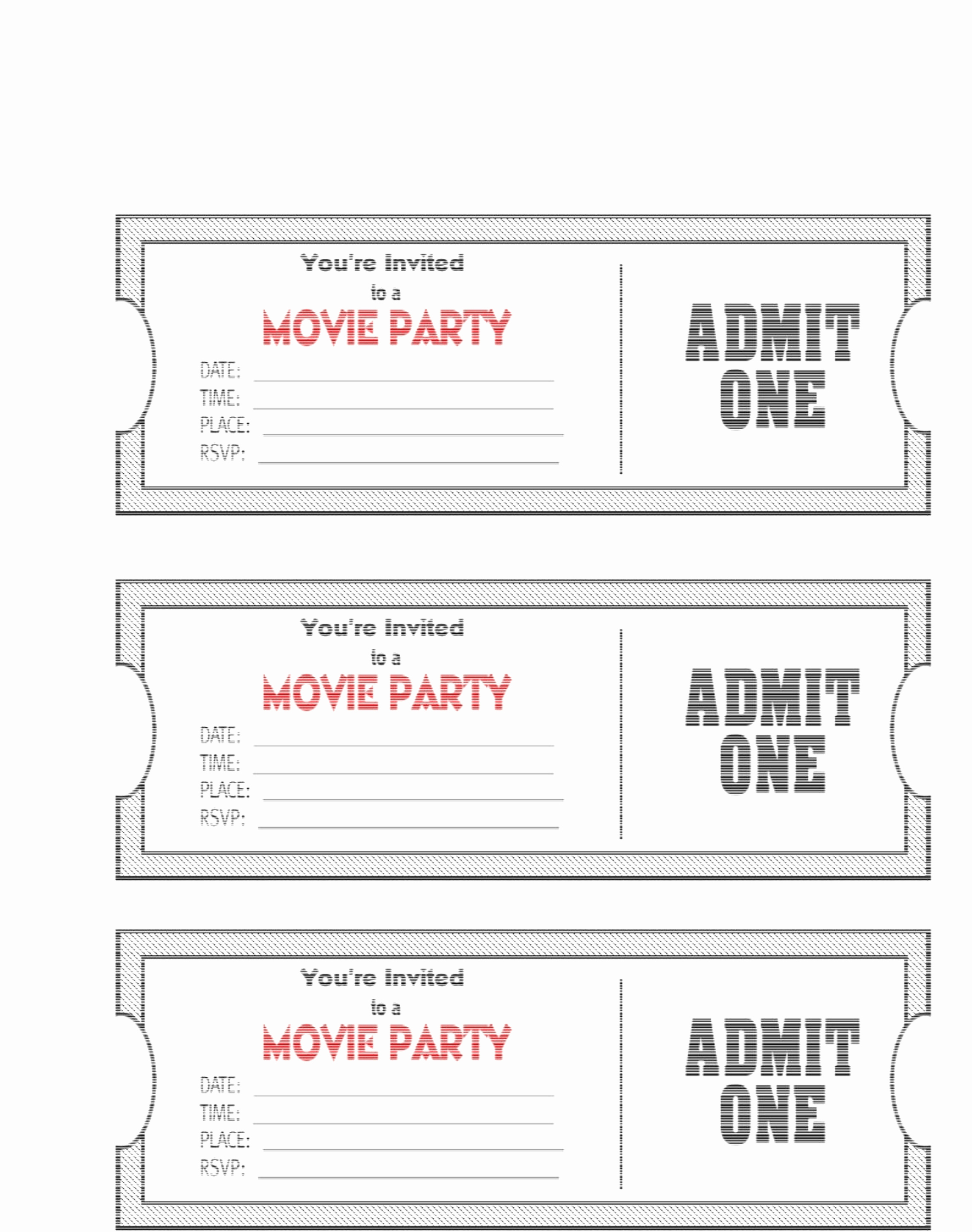 Admit One Ticket Invitation Template Awesome Free Printable Movie Ticket Invitations