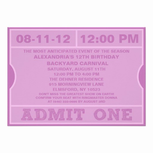Admit One Ticket Invitation Template Best Of Admit E Birthday Ticket Invitation Template