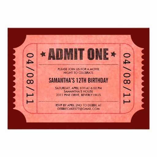 Admit One Ticket Invitation Template Inspirational Red Admit E Ticket Invitations 5&quot; X 7&quot; Invitation Card