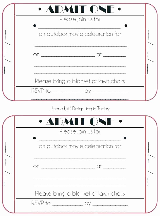 Admit One Ticket Template Printable Awesome Admit E Party Invitations Free Birthday Invitation