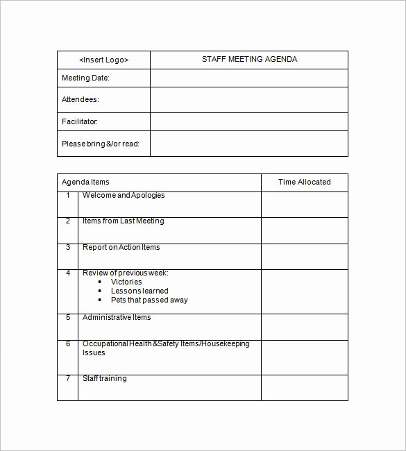 Agenda Example for Staff Meeting Fresh Staff Meeting Minutes Template 17 Free Word Excel Pdf