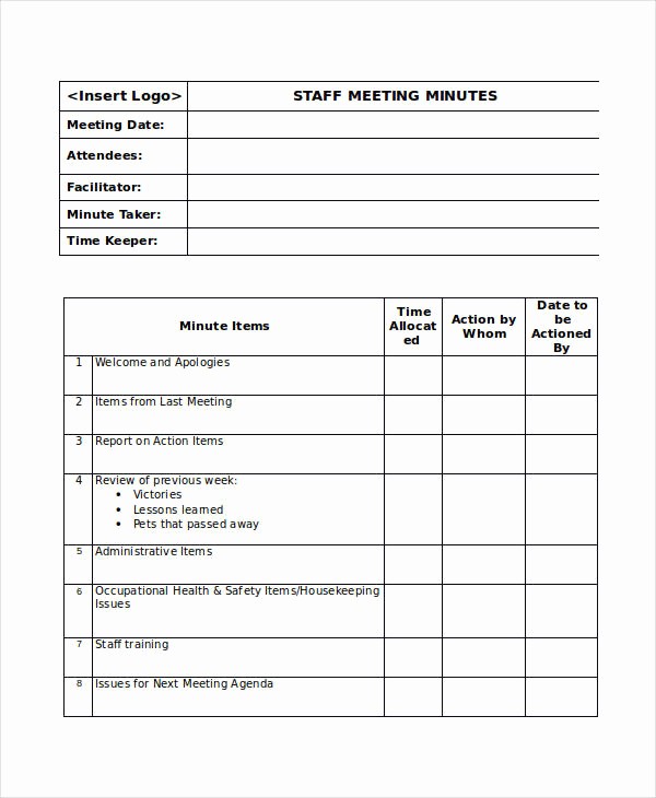 Agenda Example for Staff Meeting Lovely 9 Agenda Minutes Templates Free Word Pdf format