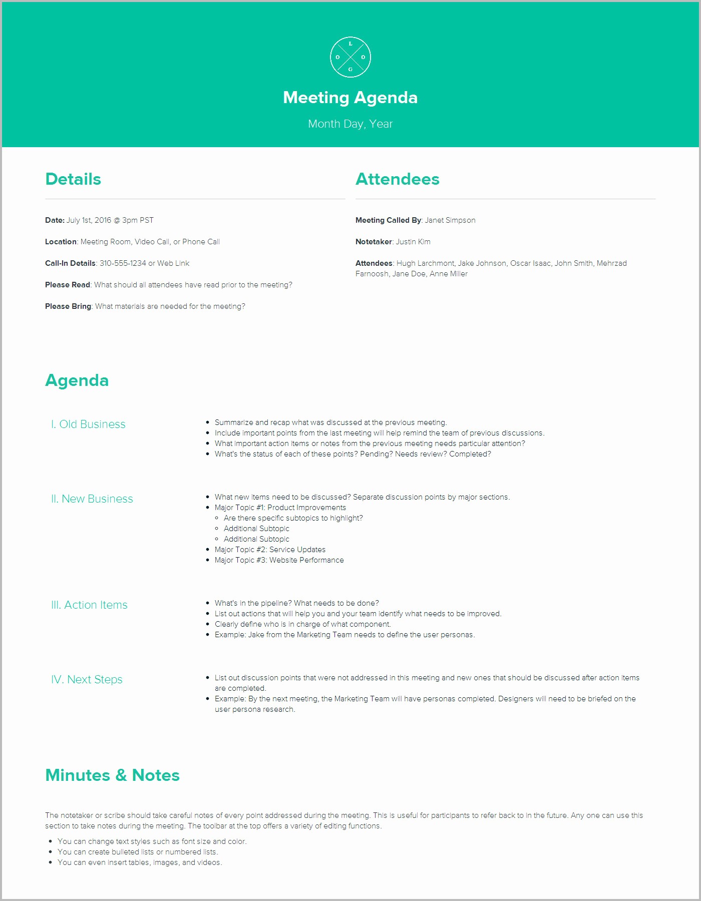 Agenda format for A Meeting Beautiful How to Create A Meeting Agenda