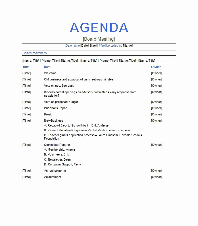 Agenda Sample for Business Meeting Beautiful 46 Effective Meeting Agenda Templates Template Lab