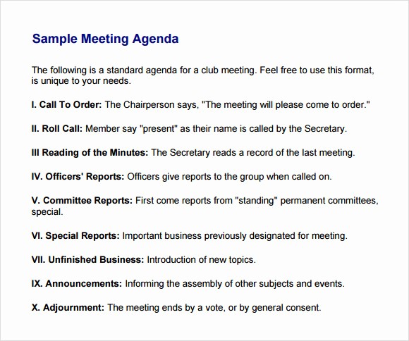 Agenda Sample for Business Meeting Best Of 6 Sample Business Meeting Agenda Templates to Download