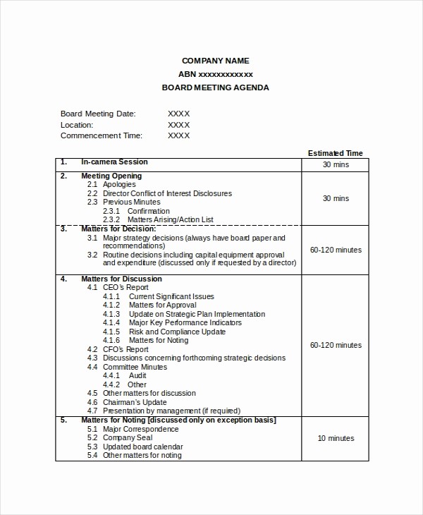 Agenda Sample for Business Meeting Best Of Pany Meeting Agenda Template 7 Free Word Pdf