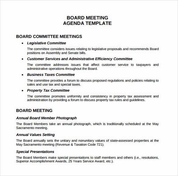 Agenda Sample for Business Meeting Elegant 12 Sample Board Meeting Agenda Templates