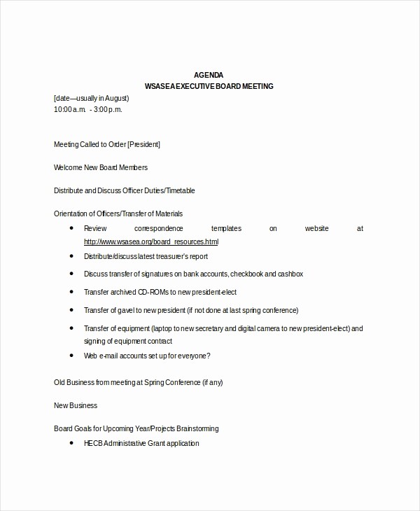 Agenda Sample for Business Meeting Fresh Board Meeting Agenda Template – 10 Free Word Pdf