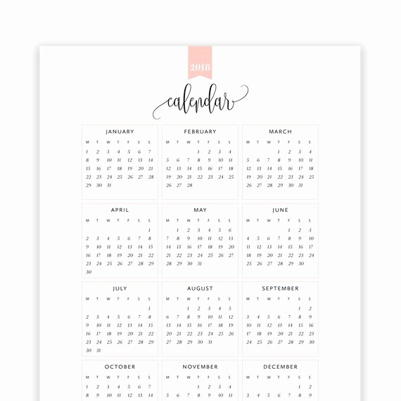 Annual Calendar at A Glance Best Of 2018 Year at A Glance Calendar Year Printable Planner